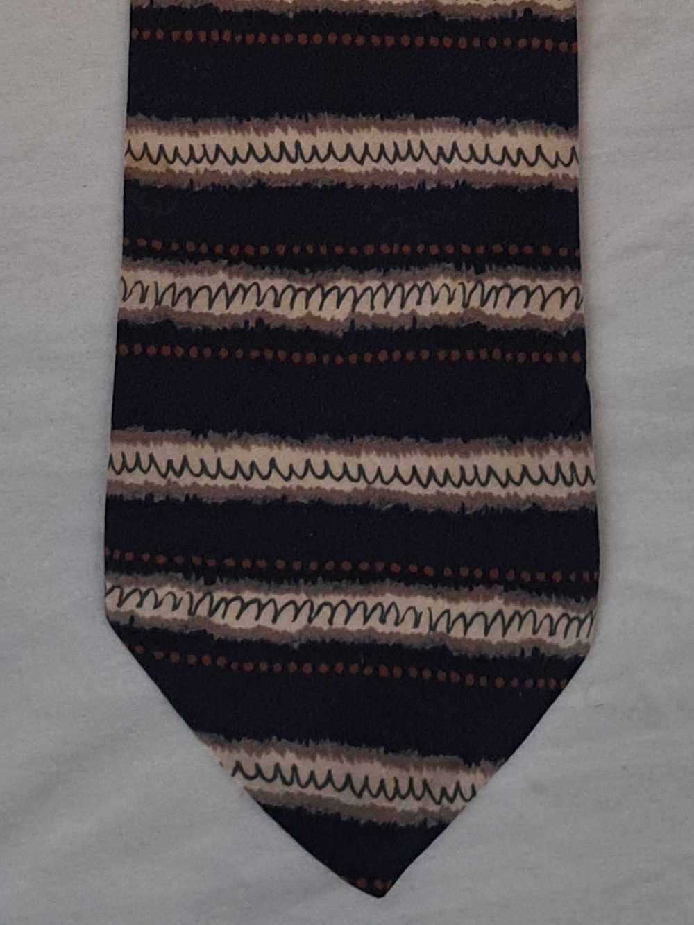 Vintage Principles Striped Pattern Men's Tie in Navy Blue, Cream & Brown